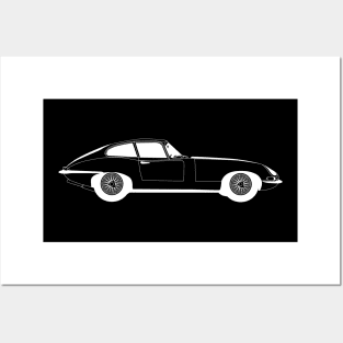 E Type White Outline Posters and Art